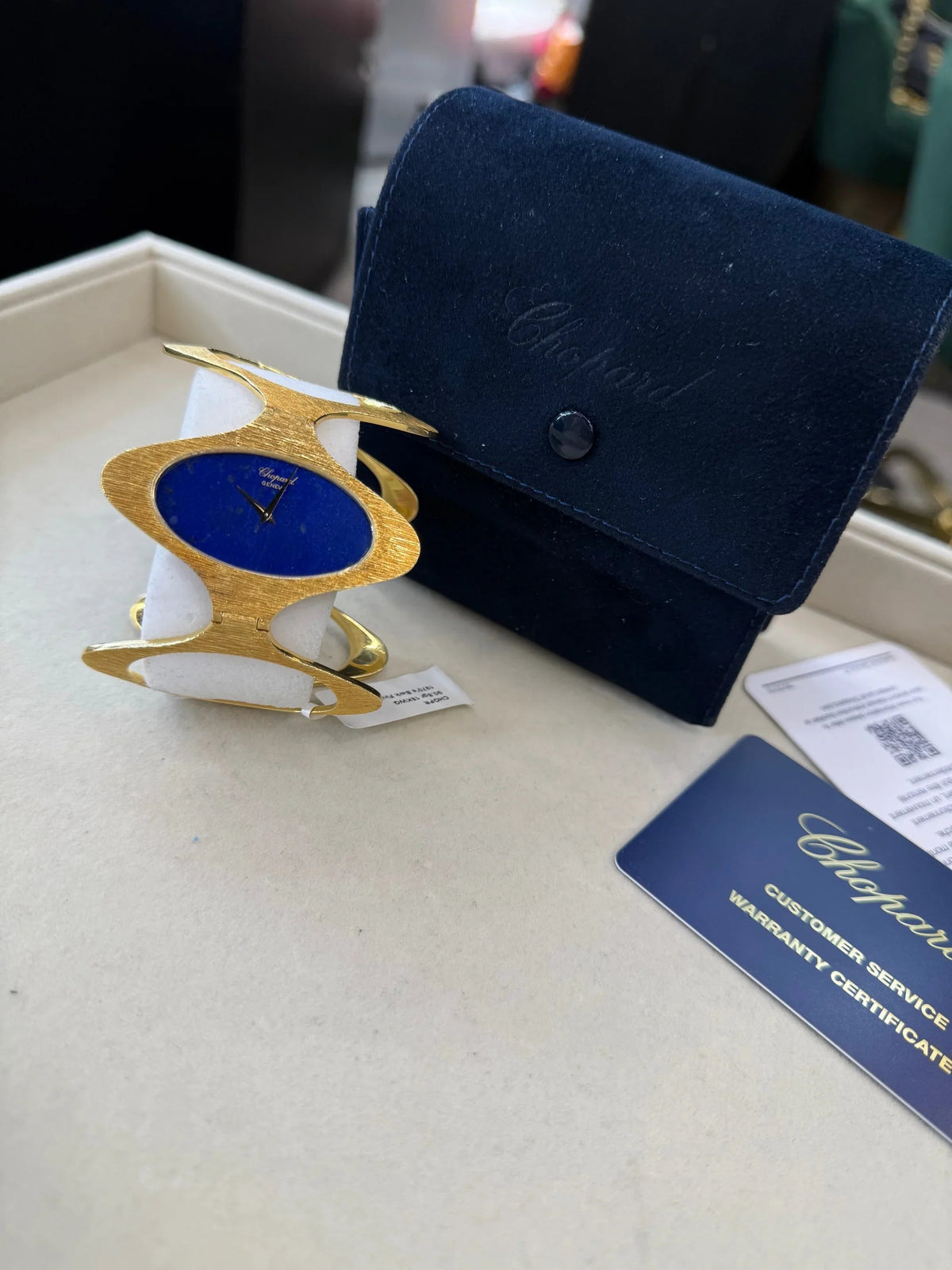 Pre-Owned Chopard 18K Yellow Gold 1970's Bark Finish Lapis Dial 1970's Wrist Women Watch — view 8 — Laura Milman New York
