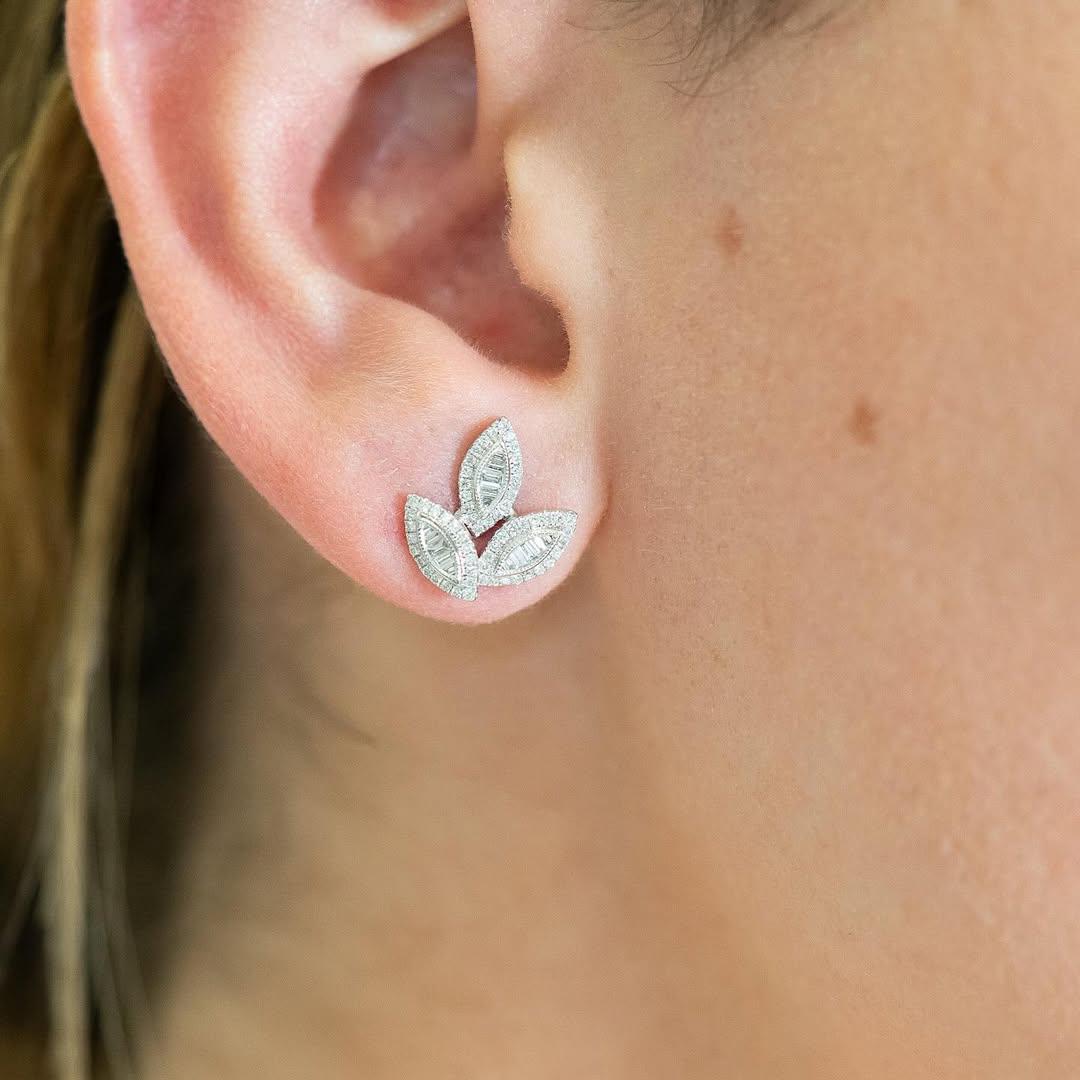 18k White Gold Leaf Diamond Stud Earrings — Laura Milman New York