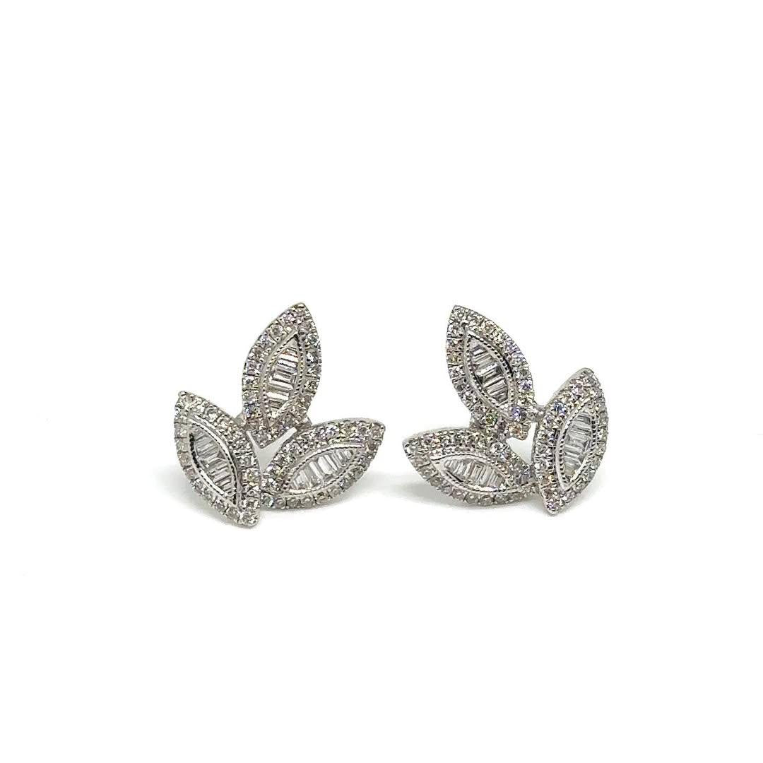 18k White Gold Leaf Diamond Stud Earrings — Laura Milman New York