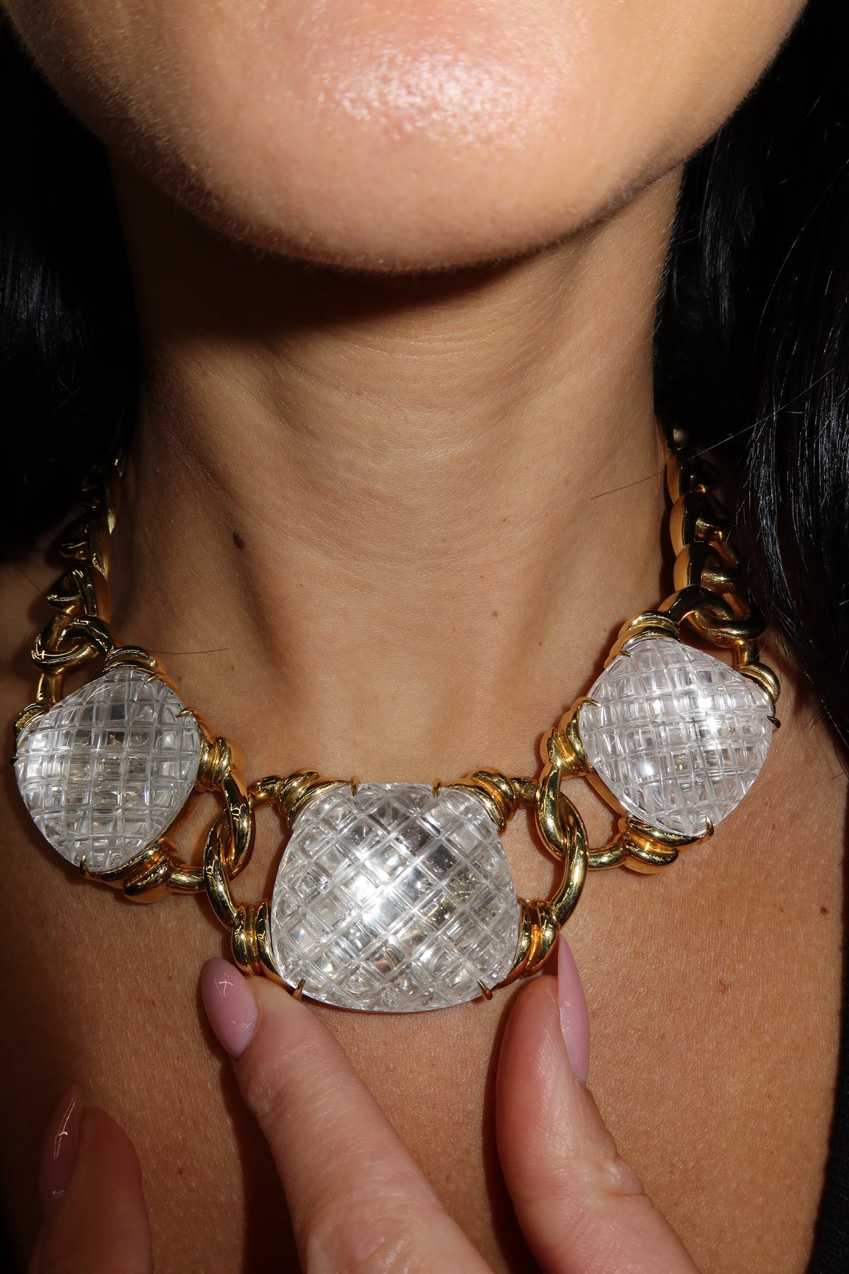 David Webb 18K Yellow Gold Crystal Pool Rock Crystal Necklace — view 9 — Laura Milman New York