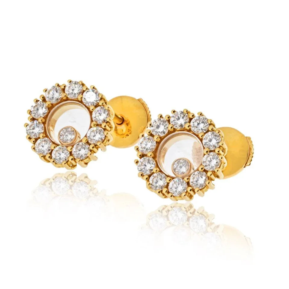 Chopard 18K Yellow Gold Happy Diamond Round 1.20cttw Stud Earrings — view 2 — Laura Milman New York
