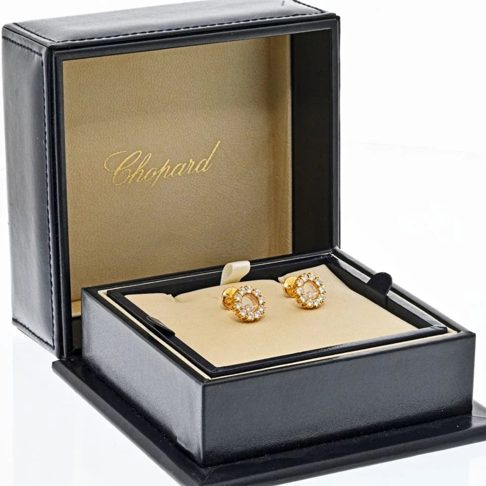 Chopard 18K Yellow Gold Happy Diamond Round 1.20cttw Stud Earrings — view 5 — Laura Milman New York