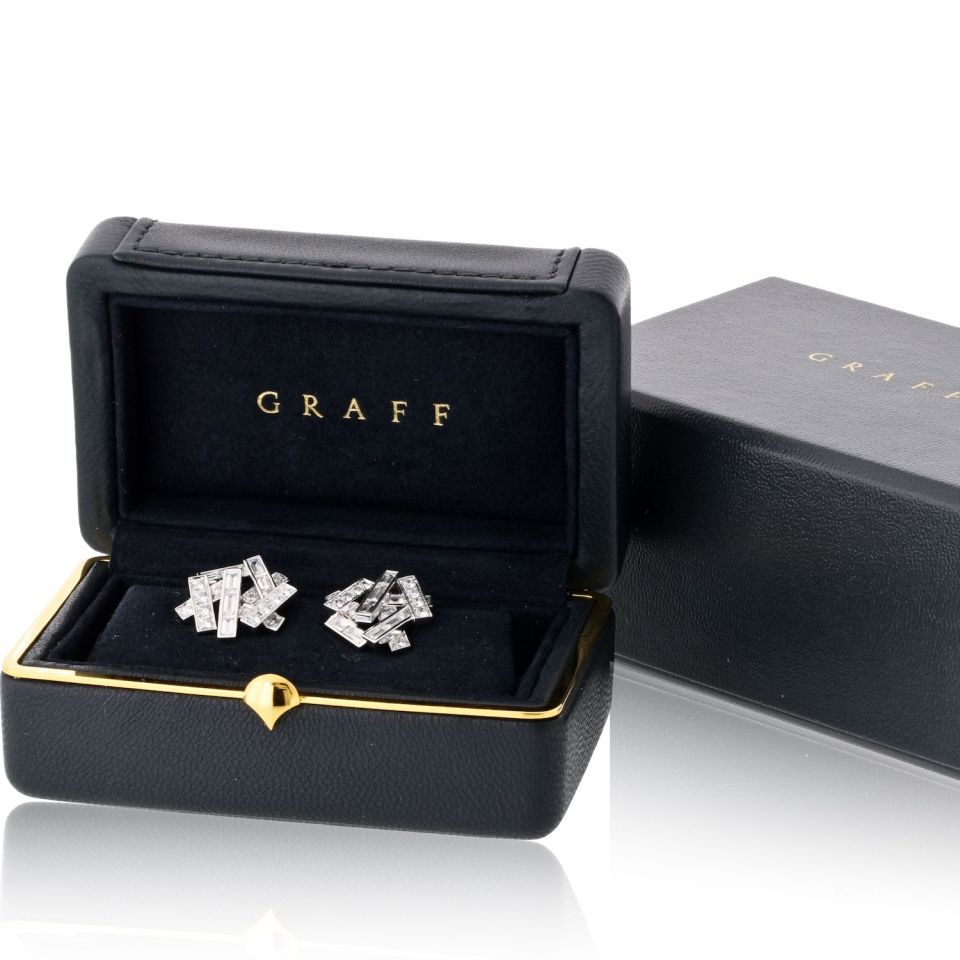 Graff 18K White Gold Threads Baguette And Round Earrings — view 5 — Laura Milman New York