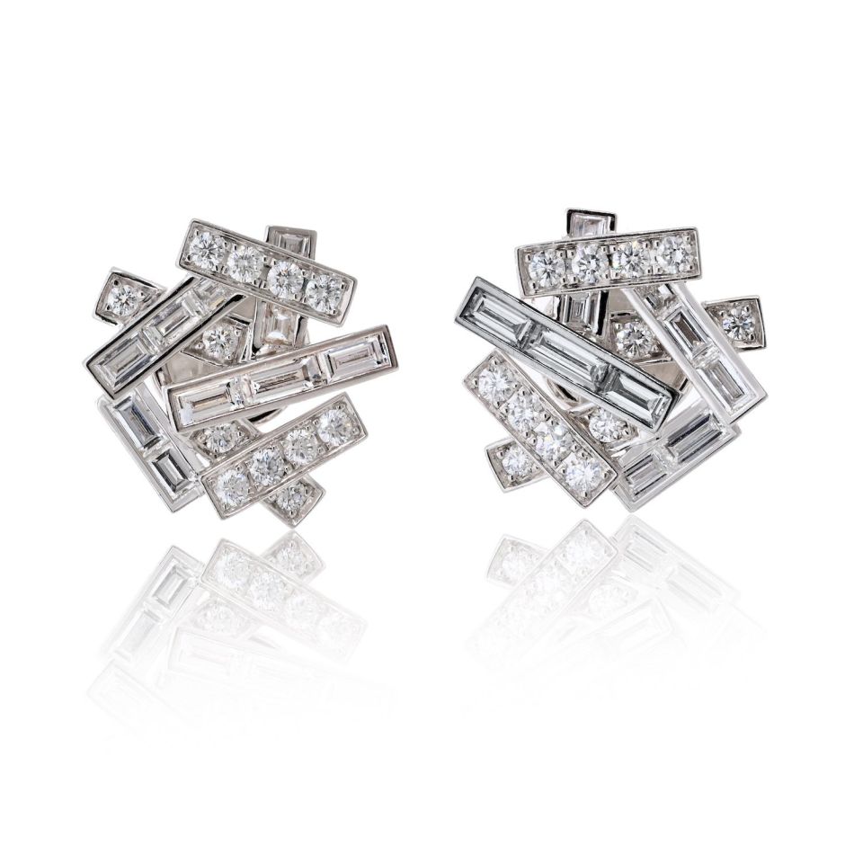 Graff 18K White Gold Threads Baguette And Round Earrings — Laura Milman New York
