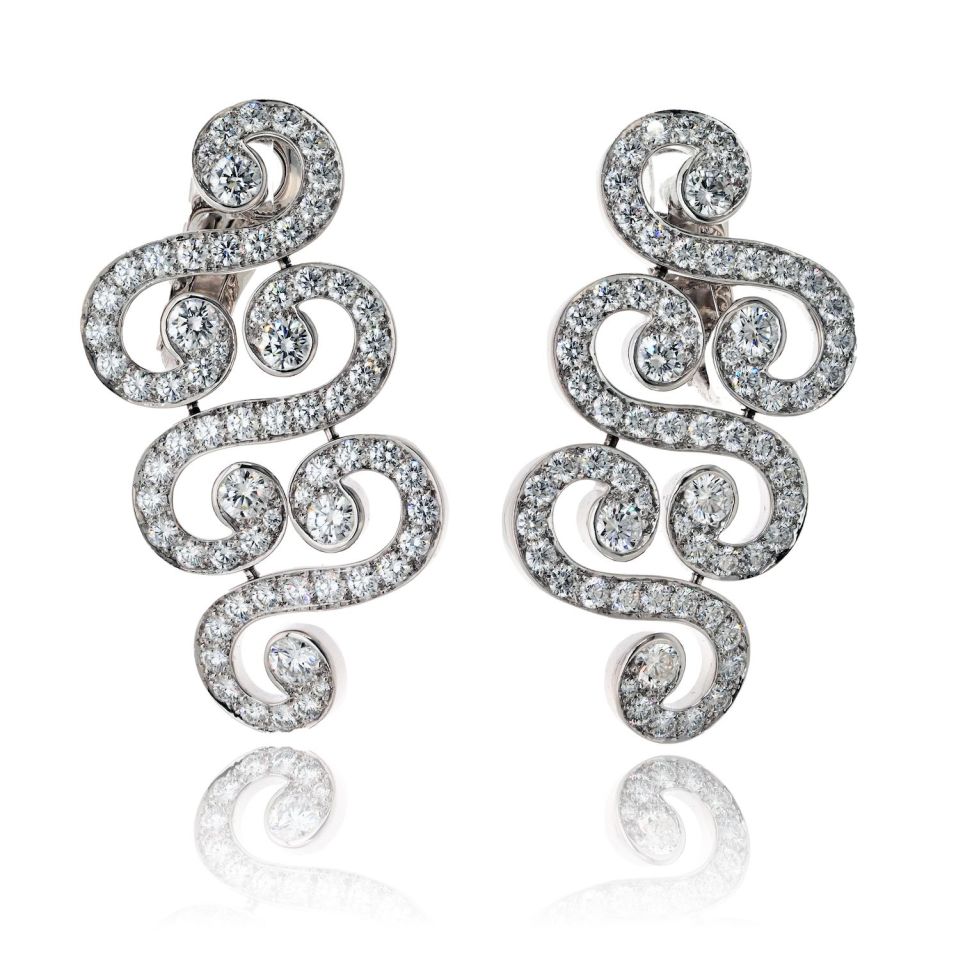 Cartier Arabesque Scroll Earrings in 18K White Gold with 6.50ct Diamonds, 41mm
