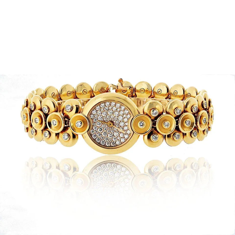 Pre-Owned Van Cleef & Arpels 18K Yellow Gold Bouton D'or Medium Model Diamond Dial Watch - Van Cleef & Arpels Watch — Laura Milman New York