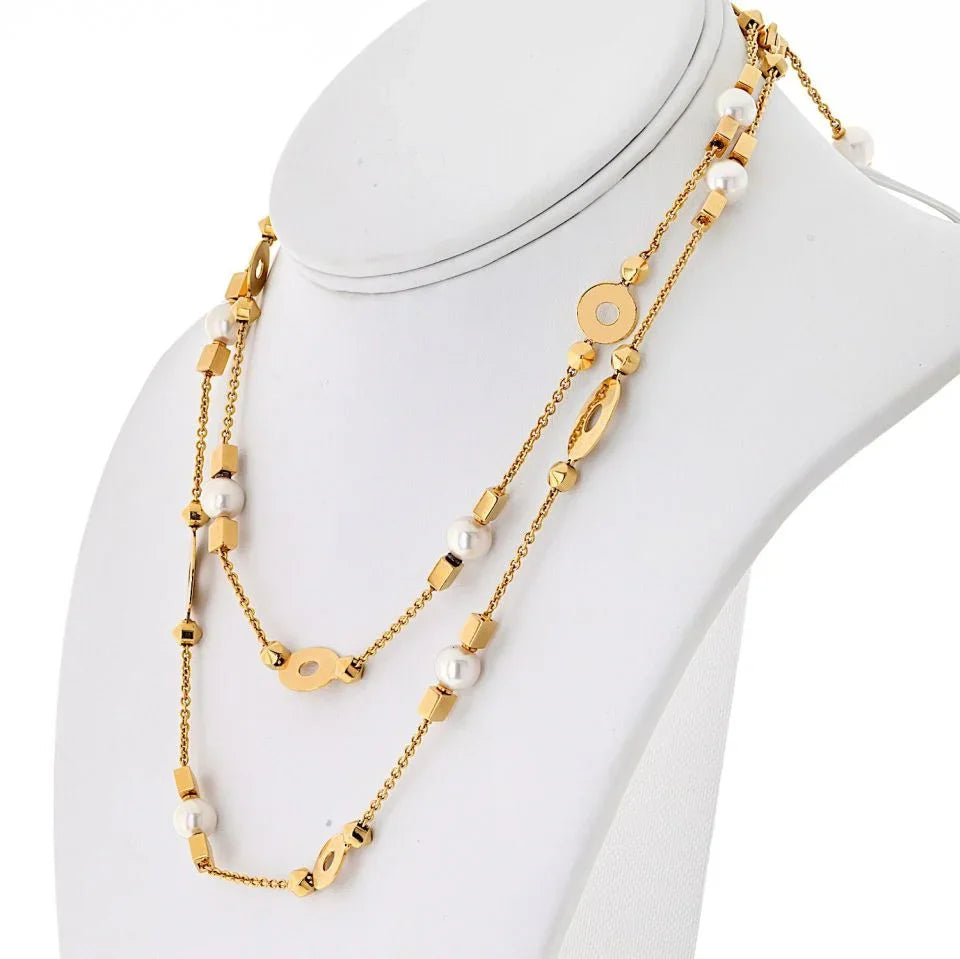 Bvlgari 18K Yellow Gold Lycea Pearl Chain 33 Inches Long Necklace — view 2 — Laura Milman New York