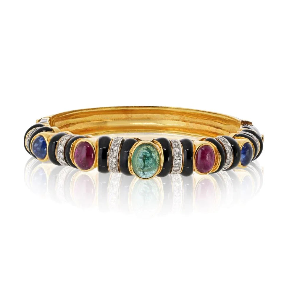 David Webb 18K Yellow Gold Black Enamel With Gemstones And Diamonds Bracelet — Laura Milman New York