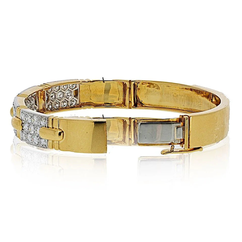 David Webb Platinum & 18K Yellow Gold Stitch Round Diamond Bangle Bracelet — view 4 — Laura Milman New York