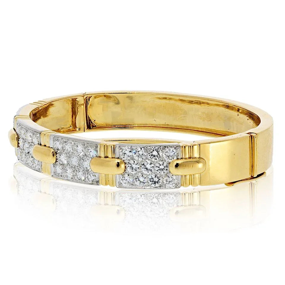 David Webb Platinum & 18K Yellow Gold Stitch Round Diamond Bangle Bracelet — Laura Milman New York