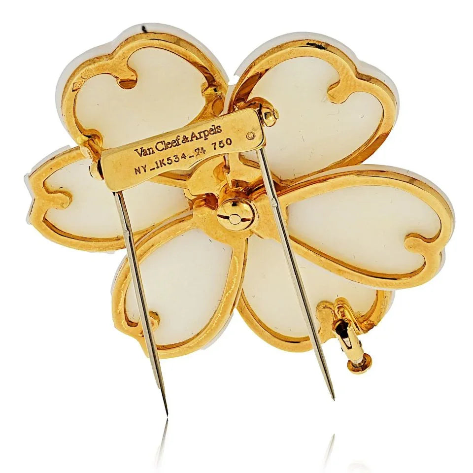 Van Cleef & Arpels 18K Yellow Gold Rose De Noel 2 Inches Coral Brooch — view 4 — Laura Milman New York