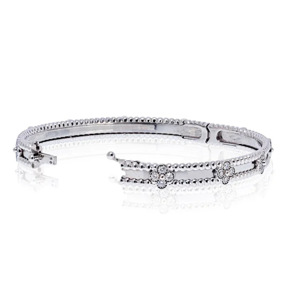 Van Cleef & Arpels 18K White Gold Perlee Clover Diamond Size S Bracelet — view 3 — Laura Milman New York