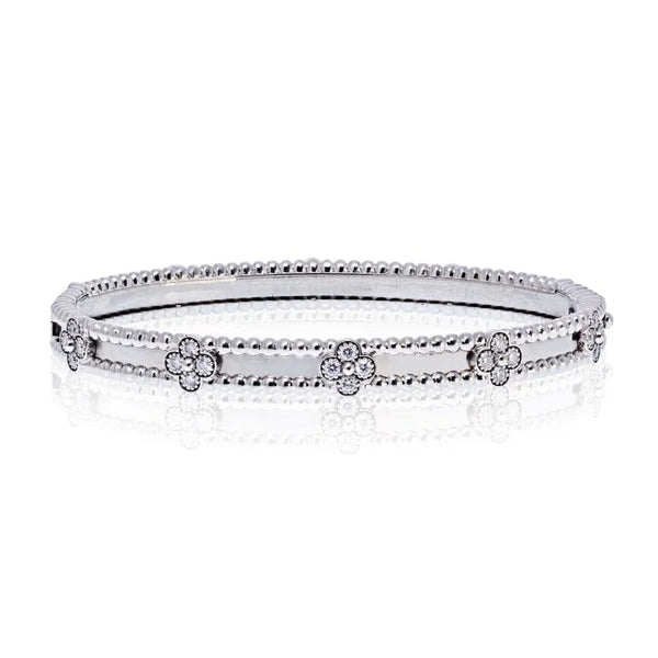 Van Cleef & Arpels 18K White Gold Perlee Clover Diamond Size S Bracelet