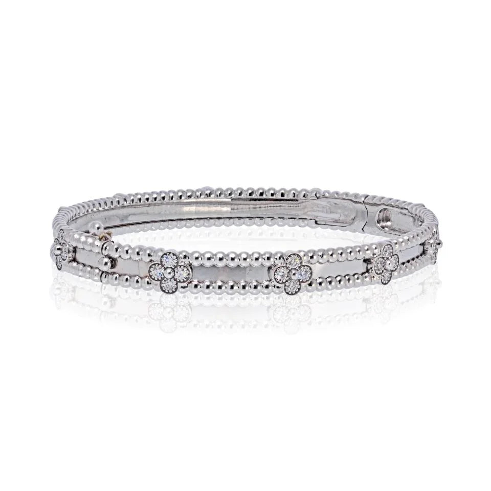 Van Cleef & Arpels 18K White Gold Perlee Diamond Clovers Size S Bracelet — Laura Milman New York