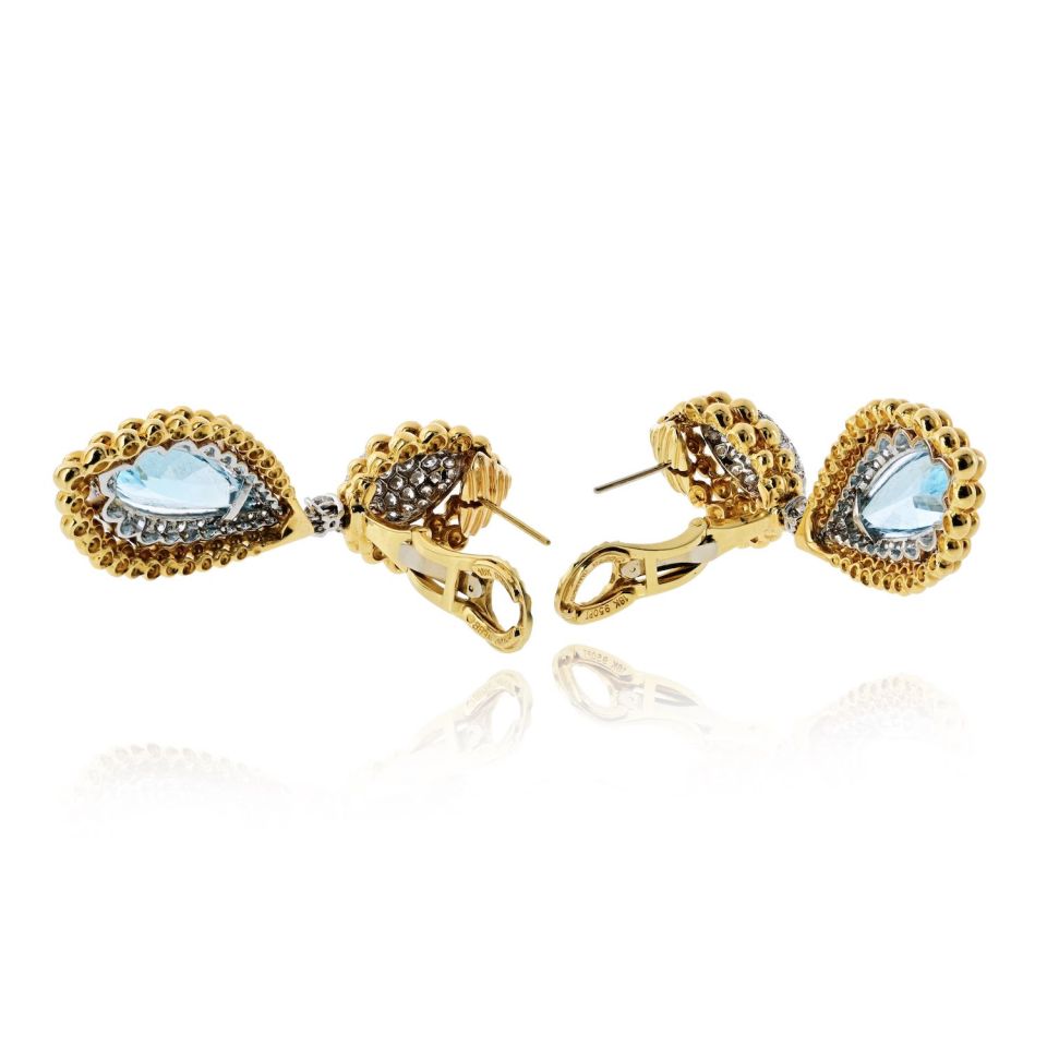 David Webb 18K Yellow Gold 6.00cttw Aquamarine And Diamond Earrings — view 5 — Laura Milman New York