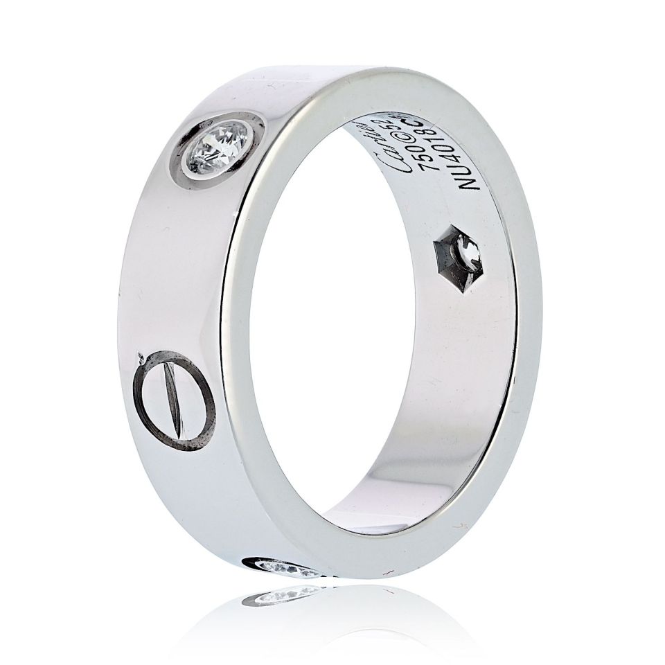 Cartier Love 18K White Gold 3 Diamond Ring — view 2 — Laura Milman New York