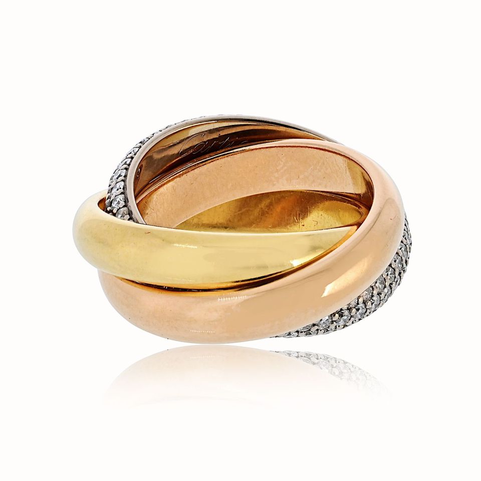 Cartier Trinity 18K Tri Color Diamond Pave Ring — view 3 — Laura Milman New York
