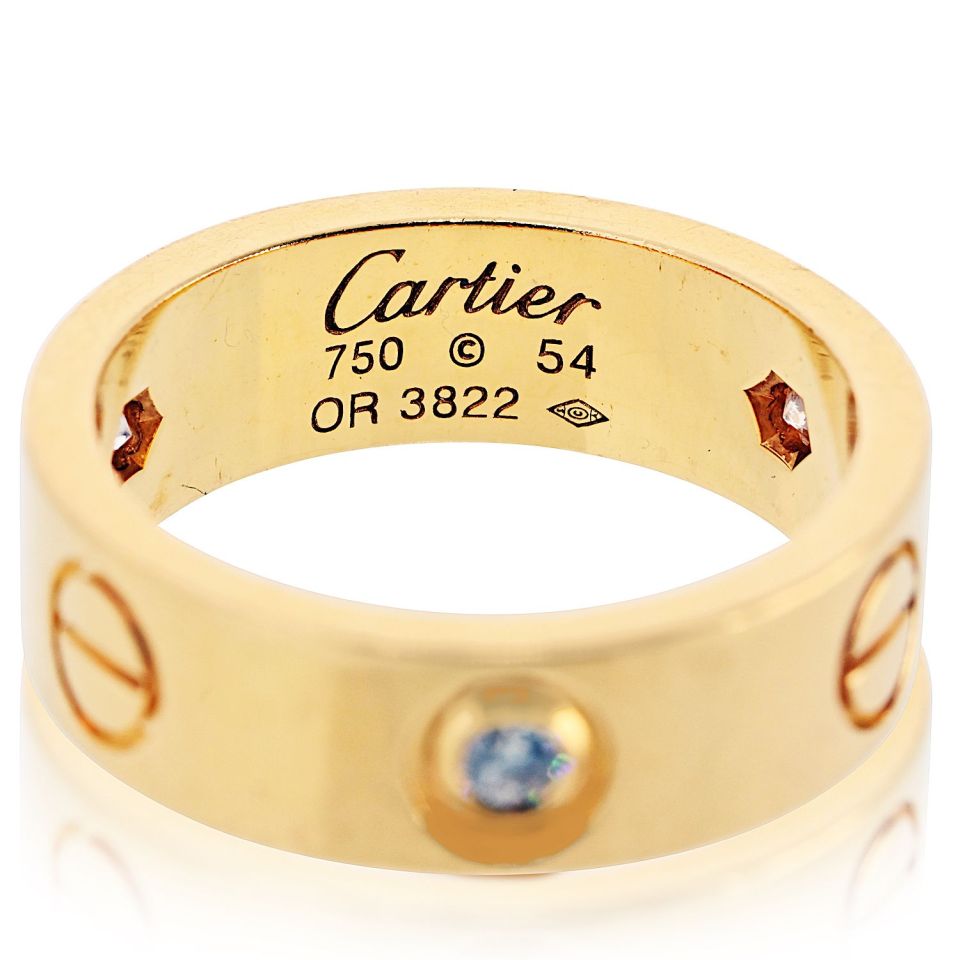 Cartier Love 18K Yellow Gold 3 Diamond, Size 54 Ring — view 4 — Laura Milman New York