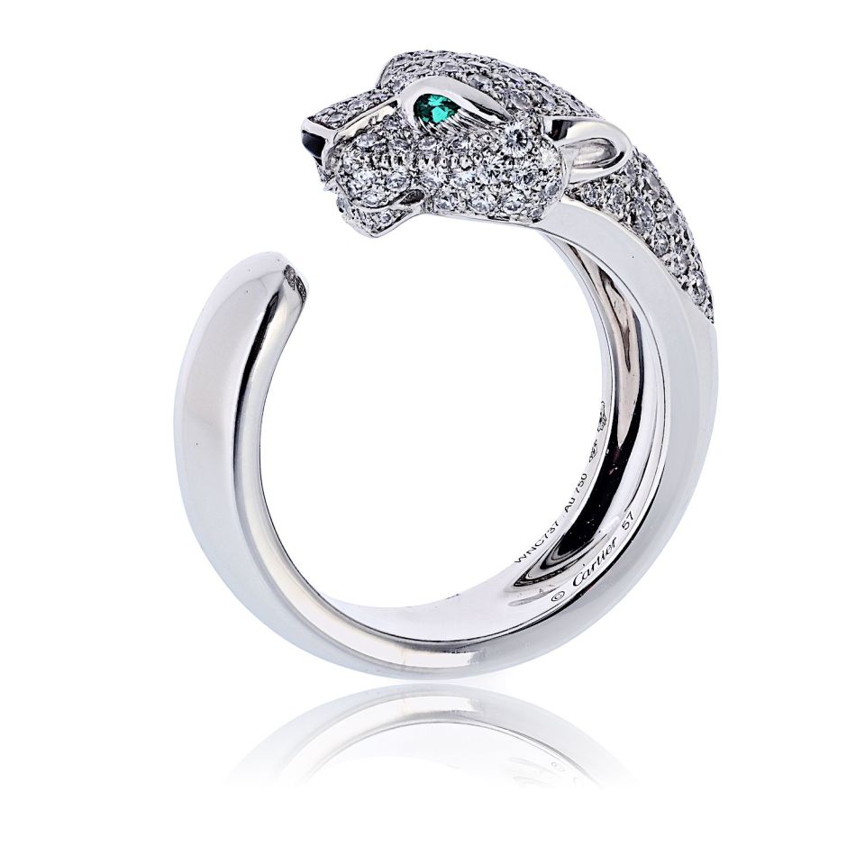 Cartier Panthere 18K White Gold Pave Lakarda Ring — view 3 — Laura Milman New York