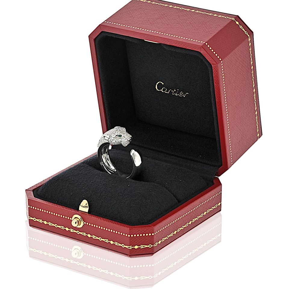 Cartier Panthere 18K White Gold Pave Lakarda Ring — view 5 — Laura Milman New York