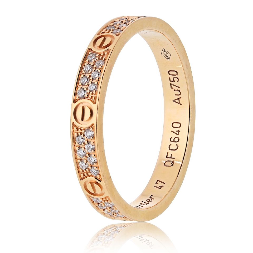 Cartier Love 18K Rose Gold Mini Pave Diamond Ring — view 2 — Laura Milman New York