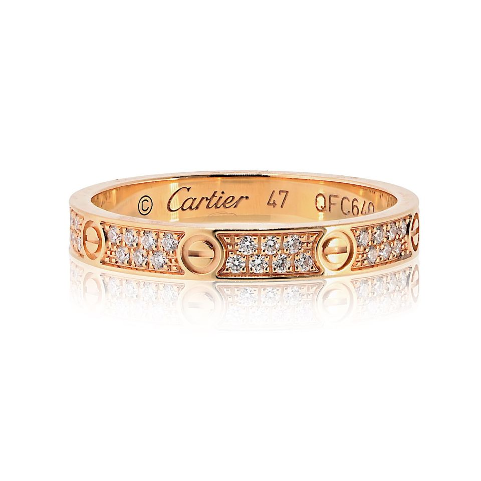 Cartier Love 18K Rose Gold Mini Pave Diamond Ring — Laura Milman New York