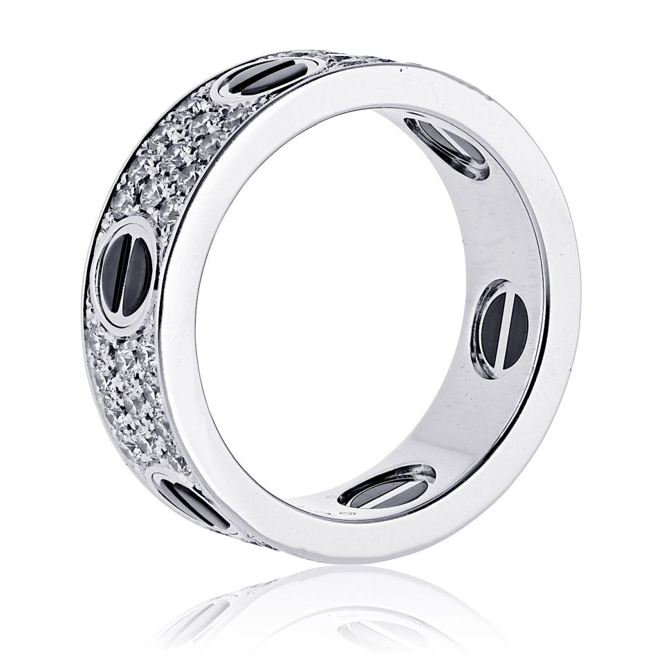 Cartier Love 18K White Gold Black Ceramic Motifs Ring — view 3 — Laura Milman New York