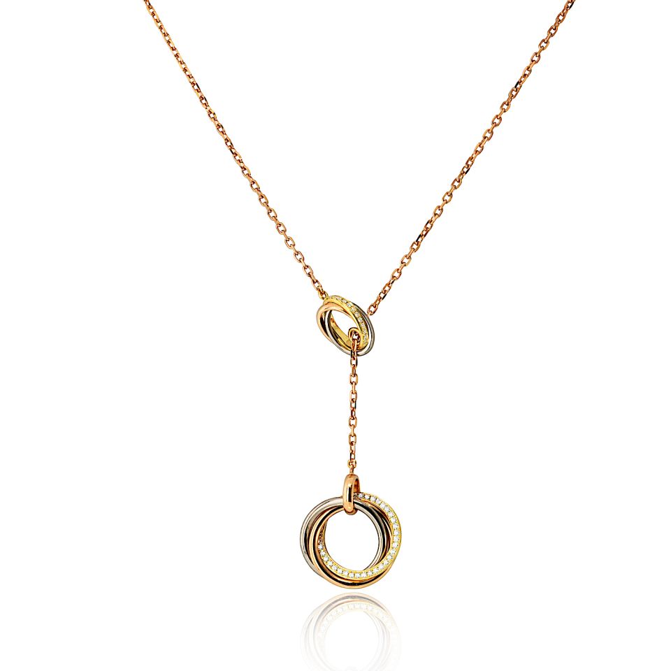 Cartier 18K Tri Color Trinity Diamond Lariat Necklace — Laura Milman New York