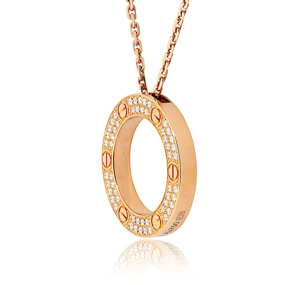 Cartier Love 18K Rose Gold Diamond Necklace — view 2 — Laura Milman New York
