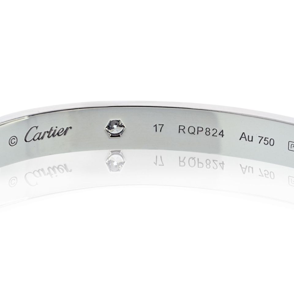 Cartier Love 18K White Gold 4 Diamonds Size17 Box & Papers Bracelet — view 3 — Laura Milman New York