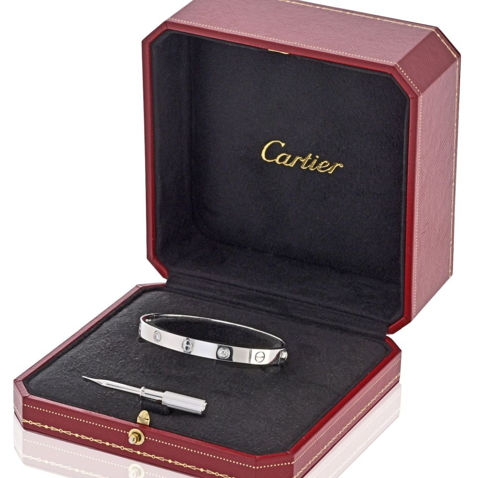Cartier Love 18K White Gold 4 Diamonds Size 17 Bracelet — view 4 — Laura Milman New York
