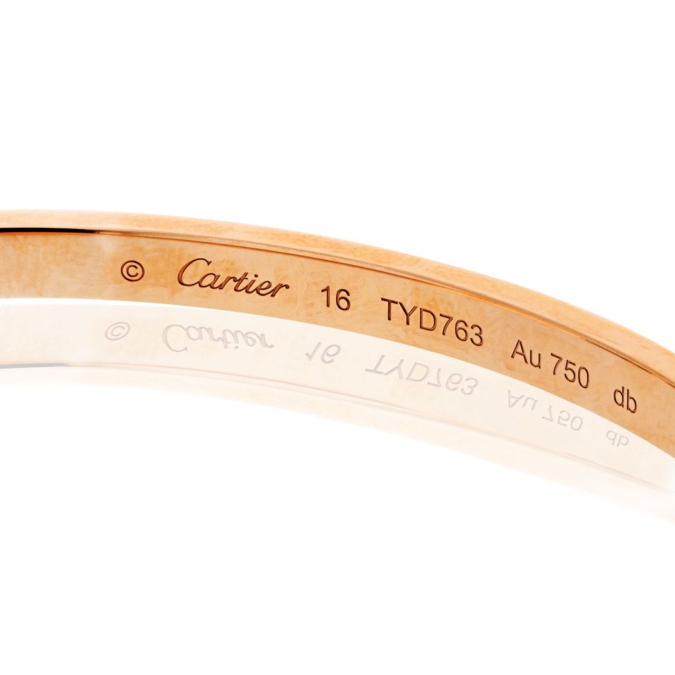 Cartier Love 18K Rose Gold 6 Diamond Small Model Size 16 Bracelet — view 3 — Laura Milman New York