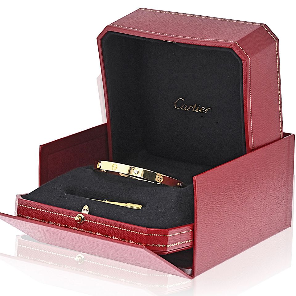 Cartier Love 18K Yellow Gold 4 Diamonds Size 19 Box And Papers Bracelet — view 4 — Laura Milman New York
