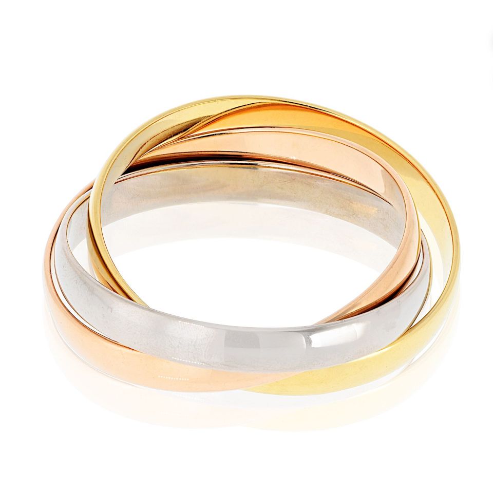 Cartier Trinity 18K Tri Color Roller Bracelet — view 2 — Laura Milman New York