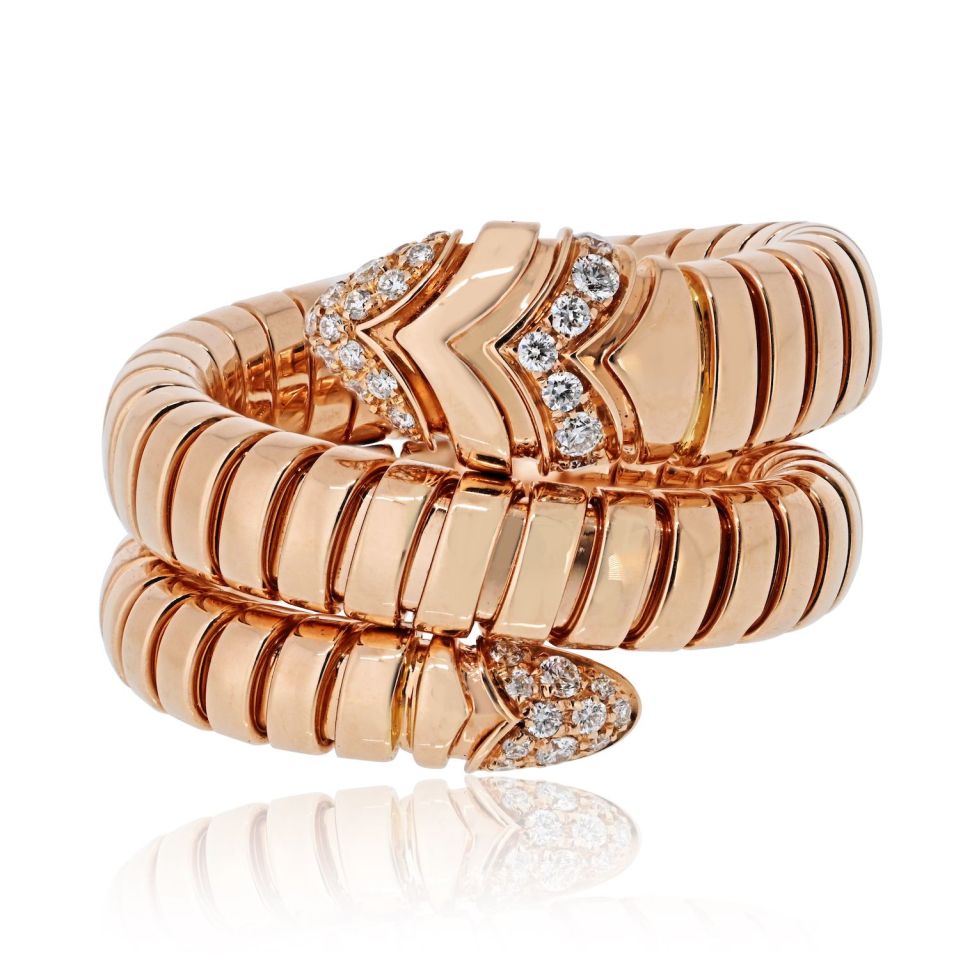 Bvlgari Serpenti 18K Rose Gold Diamond Serpenti Tubogas Size L Ring — Laura Milman New York