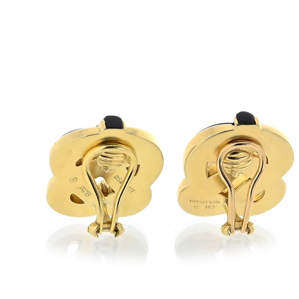 Angela Cummings 18K Yellow Gold Black Onyx Knot Clip Earrings — view 4 — Laura Milman New York