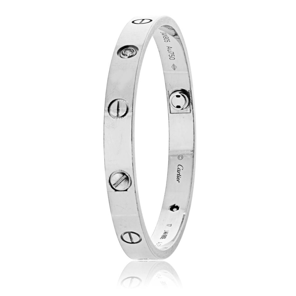 Cartier Love 18K White Gold 4 Diamonds Size 17 With Certificate Bangle Bracelet — view 2 — Laura Milman New York