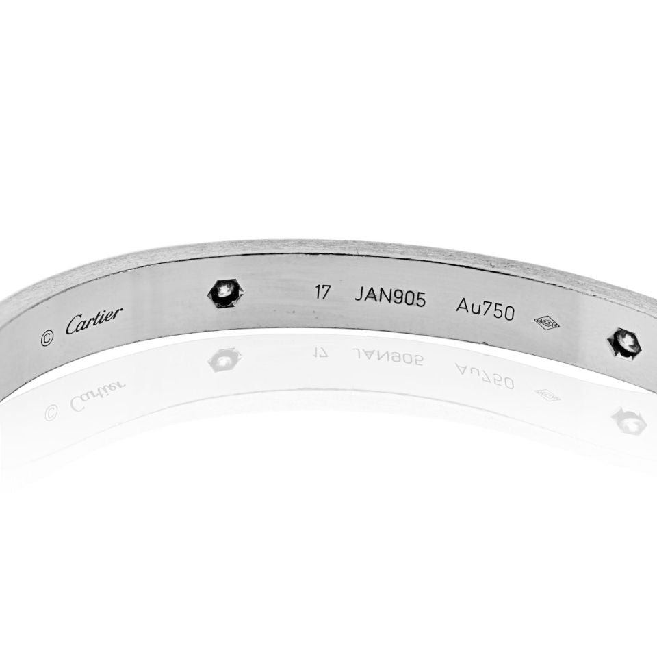 Cartier Love 18K White Gold 4 Diamonds Size 17 With Certificate Bangle Bracelet — view 4 — Laura Milman New York