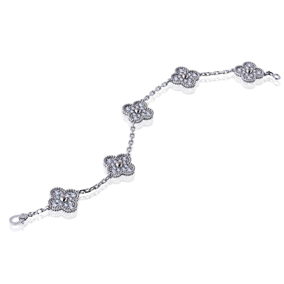 Van Cleef & Arpels Alhambra 18K White Gold Diamond Bracelet — view 2 — Laura Milman New York