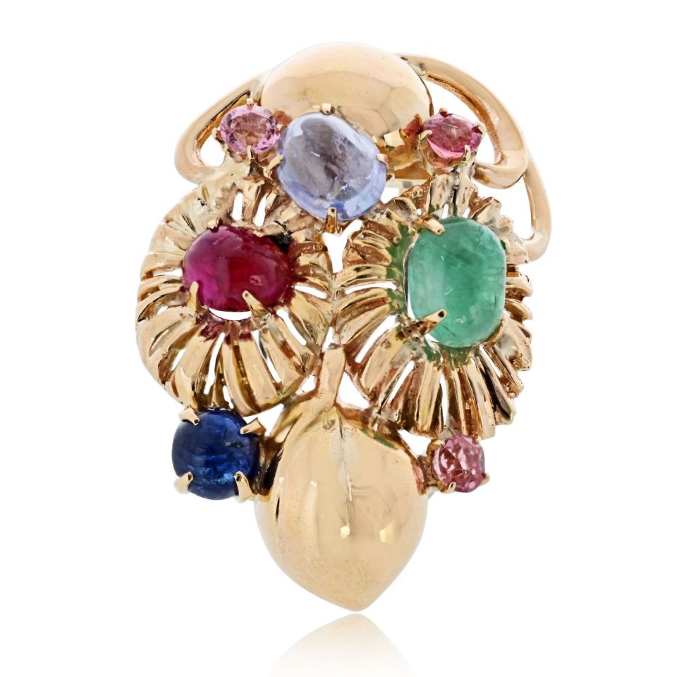 Pre-Owned Seaman Schepps 18K Yellow Gold Gemstone Vintage Brooch - Seaman Schepps Brooch — Laura Milman New York