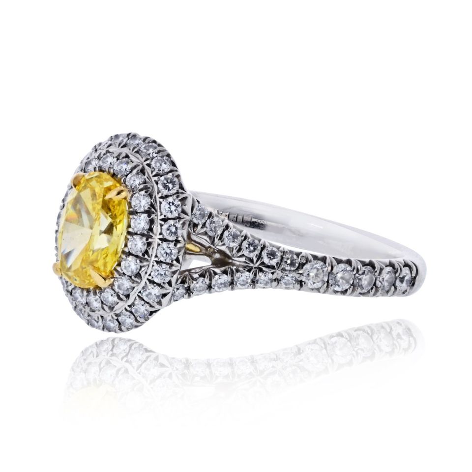 Tiffany & Co. Platinum, 18K Gold Soleste 0.56ct Fancy Vivid Yellow Oval Cut Engagement Ring — view 2 — Laura Milman New York