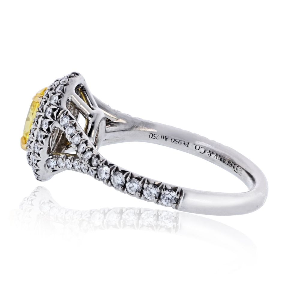 Tiffany & Co. Platinum, 18K Gold Soleste 0.56ct Fancy Vivid Yellow Oval Cut Engagement Ring — view 3 — Laura Milman New York