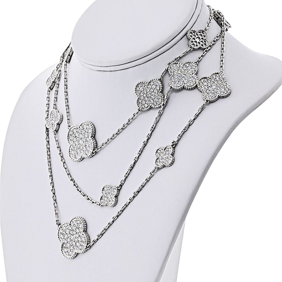 Van Cleef & Arpels Alhambra 18K White Gold Diamond Magic Alhambra 16 Motifs Necklace — view 2 — Laura Milman New York