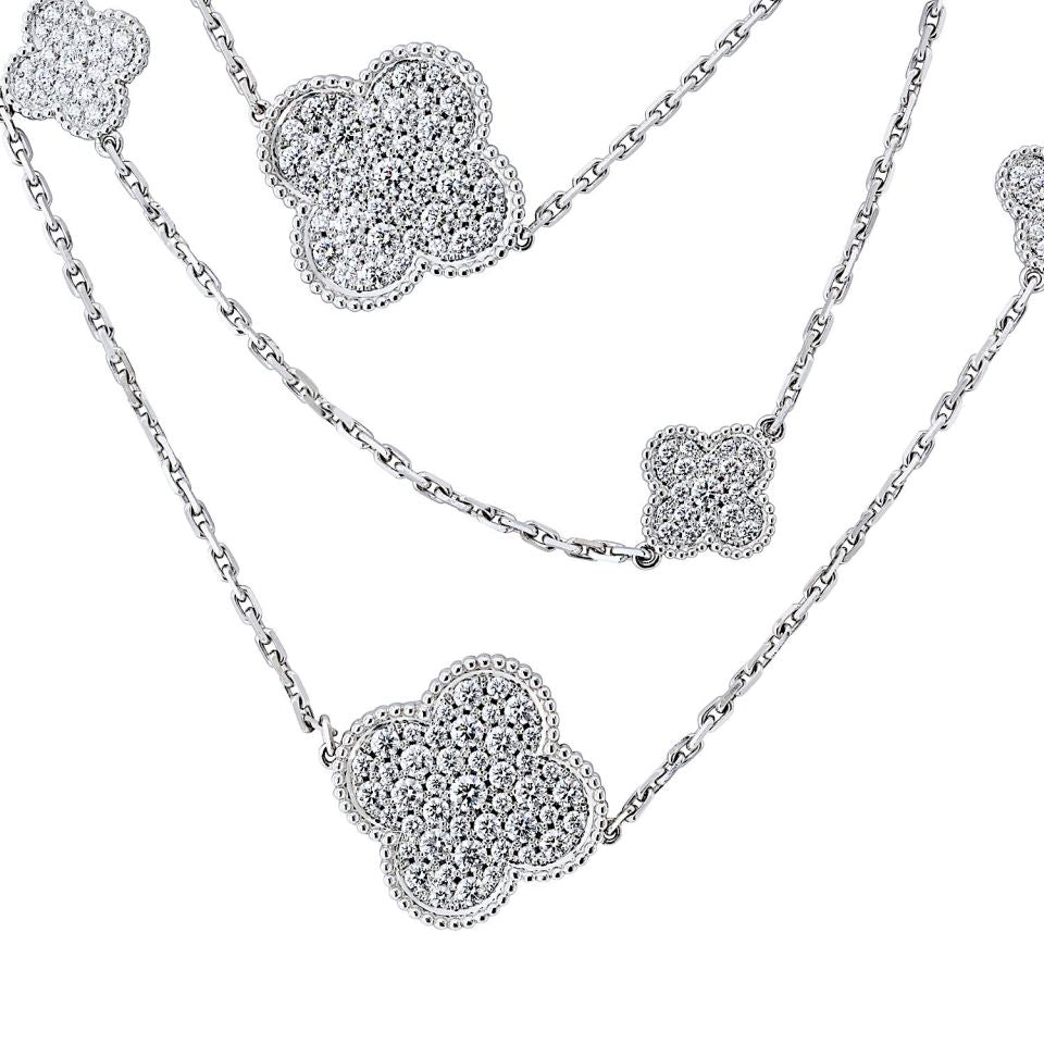 Van Cleef & Arpels Alhambra 18K White Gold Diamond Magic Alhambra 16 Motifs Necklace — view 3 — Laura Milman New York