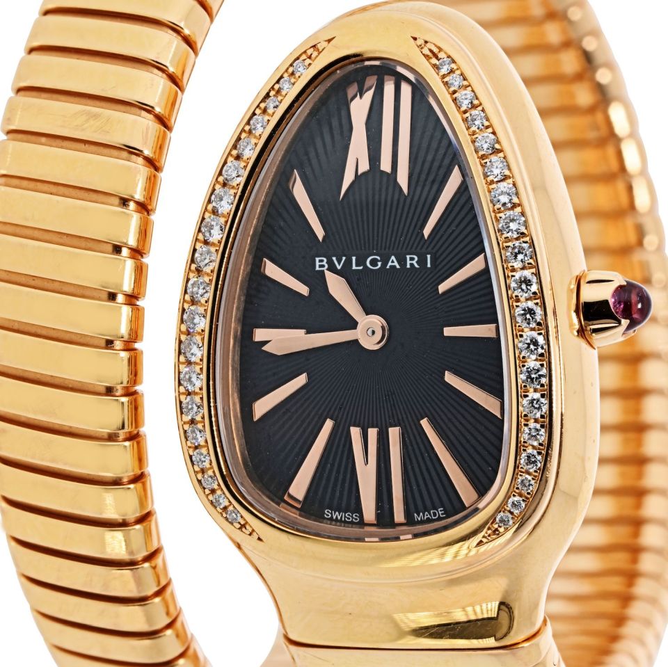 Pre-Owned Bvlgari Serpenti 18K Rose Gold Sp P35g Black Dial Diamond Bezel Ladies Watch — view 3 — Laura Milman New York