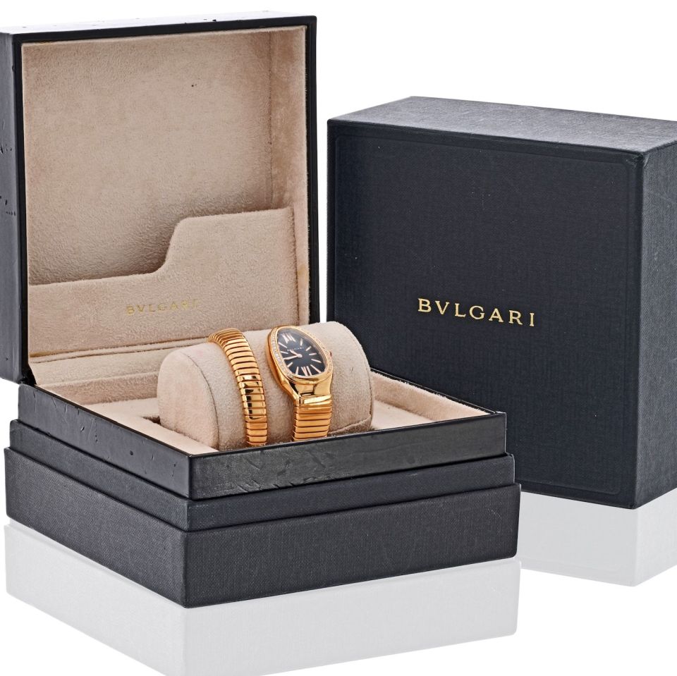 Pre-Owned Bvlgari Serpenti 18K Rose Gold SP P35G Black Dial Diamond Bezel Ladies Watch view 5 - Bvlgari — Laura Milman New York