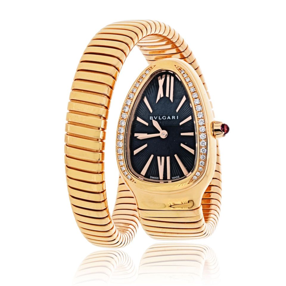 Pre-Owned Bvlgari Serpenti 18K Rose Gold SP P35G Black Dial Diamond Bezel Ladies Watch - Bvlgari Watch — Laura Milman New York