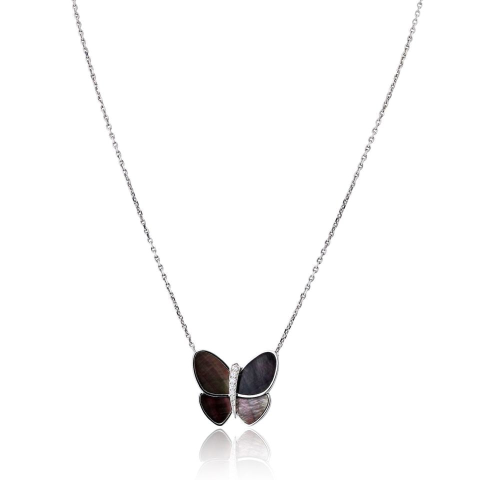 Van Cleef & Arpels 18K White Gold Grey Mother Of Pearl Butterfly Necklace — Laura Milman New York