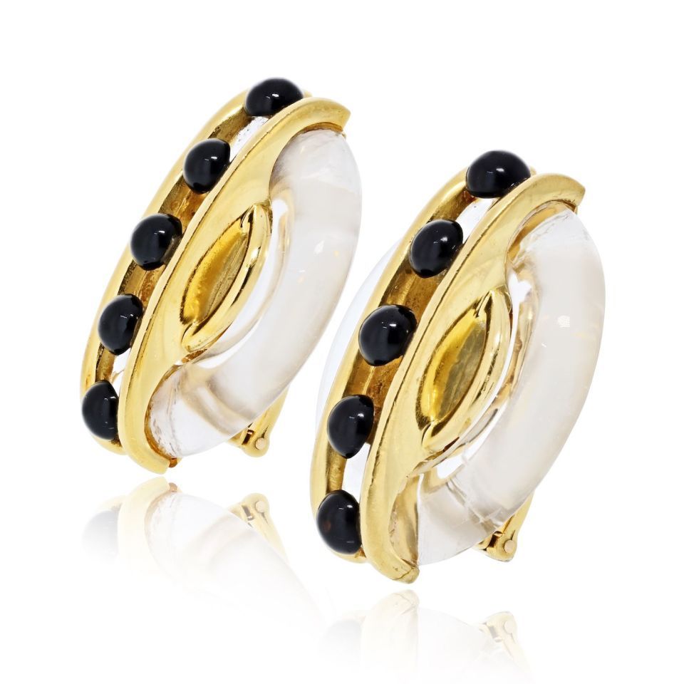 Cartier 18K Yellow Gold Aldo Cipullo 1973 Rock Crystal Earrings — view 2 — Laura Milman New York