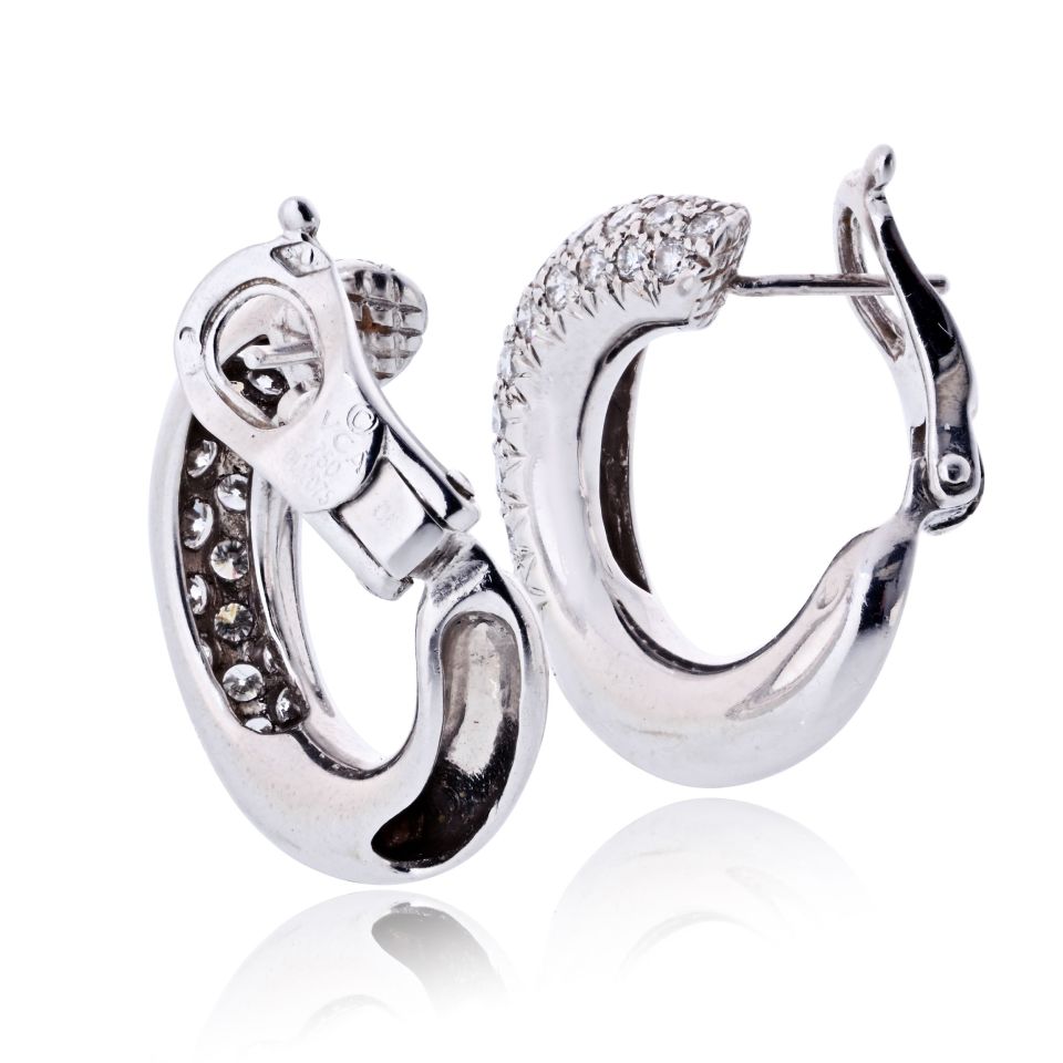 Van Cleef & Arpels Circa 1980's 18K White Gold Pave Diamond Hoop 1.00cttw Earrings — view 3 — Laura Milman New York